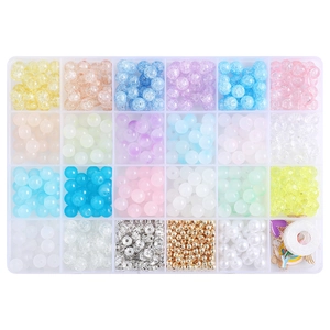 Kit gioielli fai-da-te 24 griglie con perle di vetro colorate, ciondoli e filo elastico per bracciali