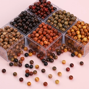 DIY wooden beads set in various natural wood colors with polished finish in plastic cases