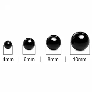 Size comparison of black glass beads in 4mm, 6mm, 8mm, and 10mm for DIY jewelry making