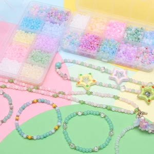 DIY jewelry making kit with 4mm colorful cat-eye glass beads and star pendants in organizers