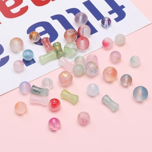 Frosted glass beads with gold foil and colorful swirls for DIY jewelry making