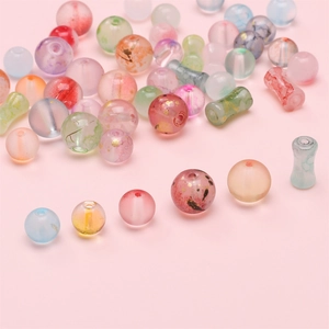Frosted glass bubble beads and bamboo-style cylinders for DIY jewelry making in mixed colors
