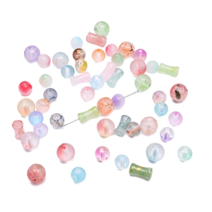 Mixed frosted glass bubble beads and bamboo tube beads in pastel macaron colors for DIY jewelry