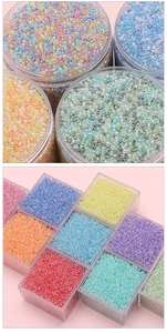 Detail von 2mm Regenbogen-Glasperlen in Boxen für DIY-Schmuckherstellung und Basteln