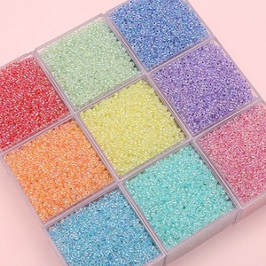 DIY colorful 4mm glass seed beads set in 9 compartments transparent organizer box