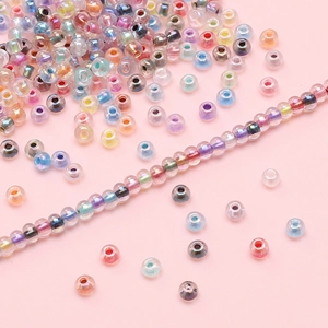 4mm iridescent glass seed beads for DIY jewelry making with a colorful rainbow finish