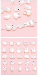 Dettaglio macro di perle in conchiglia naturale a forma di animali per gioielli DIY