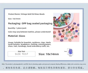 Detailed size chart of 10x14mm vintage gold foil glass beads for DIY jewelry making
