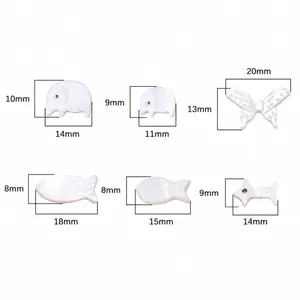 Natural white mother of pearl shell beads in elephant butterfly and fish shapes