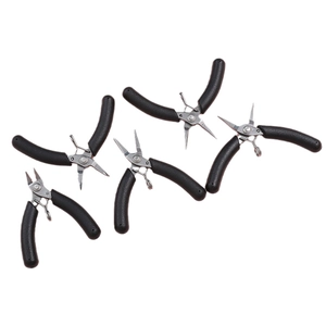 Five-piece mini stainless steel jewelry pliers set with black non-slip handles for DIY