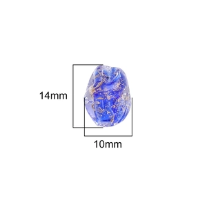 Blue glass beads with gold foil 10x14mm for DIY jewelry making handmade accessories