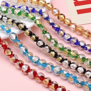 Handmade 10mm glass beads with gold foil inlay for DIY jewelry necklaces and earrings