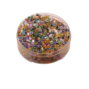 Mixed color 4mm glass seed beads in a round storage box for DIY jewelry making