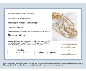 Macro detail of 14k gold-plated brass chain with cubic zirconia in 1.5mm to 4mm sizes