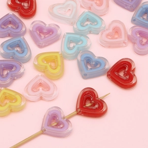 Five hollow colorful acrylic heart beads for DIY jewelry and keychain accessories