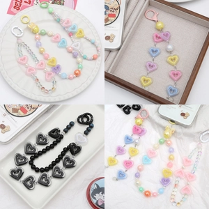 Transparent colorful acrylic hollow heart beads charms for DIY phone chains and keychains