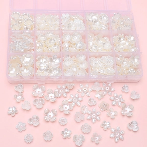 Kit breloques fleurs nacrées ABS avec boîte de 15 compartiments pour bijoux DIY