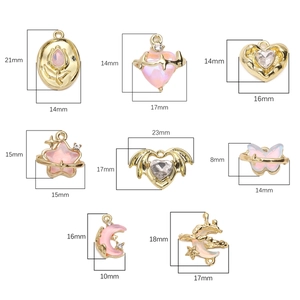 DIY Goldlegierung Glasanhänger mit rosa Herz und Tulpenmotiven für Schmuckherstellung