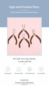 Set of four precision carbon steel pliers with brown non-slip handles for DIY jewelry making