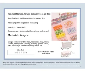 Detailed dimensions of 9-grid acrylic organizer box for jewelry and craft storage