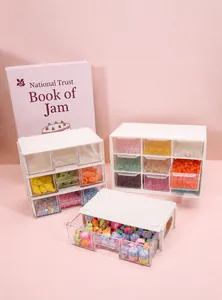 Macro detail of acrylic mini drawer organizer for beads and jewelry storage