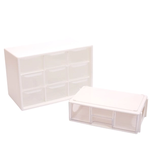 Minimalist white 9-grid acrylic desk organizer with transparent drawers for jewelry storage