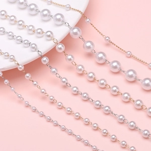 ABS Faux Artificial Pearl Bead Chain Link For Jewelry Making DIY Wedding Dress Hair Accessories Gold Silver Plated Metal Chain