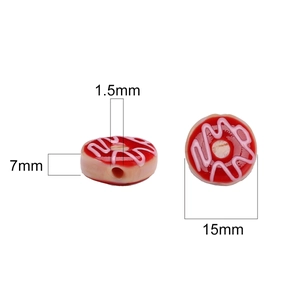 15mm Glasperle Donut-Form mit rot-rosa Streifen für handgefertigten DIY-Schmuck