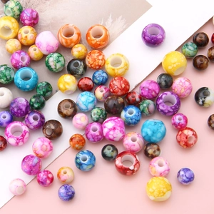 Bunte Acryl-Großlochperlen mit Marmortexter für DIY-Schmuckherstellung und Armbänder