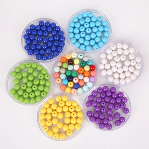 Set de cuentas redondas de acrílico DIY con siete colores vibrantes para hacer bisutería