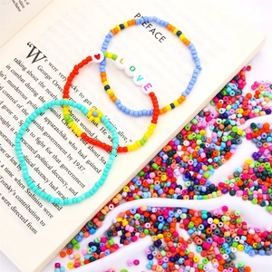 Handmade 3mm colorful seed bead bracelets set with LOVE letter beads and flowers