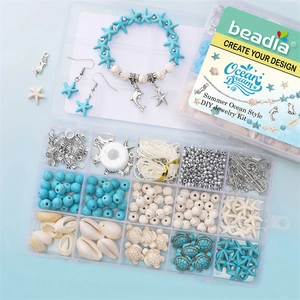 Kit gioielli fai-da-te tema oceano con perline stella marina turchese in scatola 15 griglie