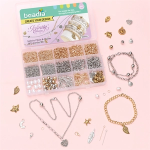 Kit de creación de joyas DIY con caja de 15 rejillas, cadenas y dijes vintage varios