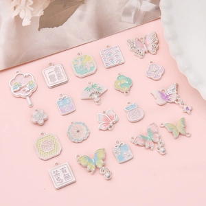Colgantes de esmalte pastel en aleación de plata para pulseras de joyas DIY
