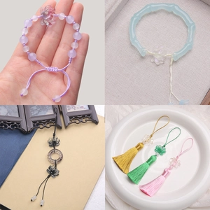 Traditional Chinese style glass lotus beads and bamboo bracelet with colorful tassels