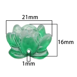 Green glass lotus flower beads 21x16mm with 1mm double holes for DIY jewelry making