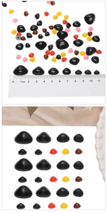 Tabla de tallas detallada de narices de seguridad acrílicas de colores para muñecos DIY