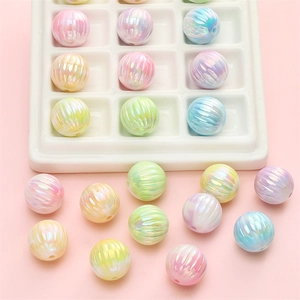 Iridescent Acrylic Pumpkin Beads Pearlescent Ribbed Round Loose Spacer Beads For DIY Bracelet Necklace Jewelry Making Handicrafts