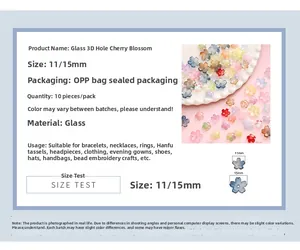 Macro detail of 11mm and 15mm glass cherry blossom beads for DIY jewelry making