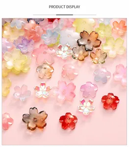 Macro display of colorful 3D cherry blossom beads with center holes for DIY jewelry