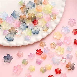Perles Fleur de Cerisier en Verre DIY Sakura Dépolies Avec Trou Central Matériaux d'Artisanat de Bijoux Couleurs Dégradées