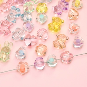 Transparent acrylic DIY beads in heart, rabbit and flower shapes for jewelry making