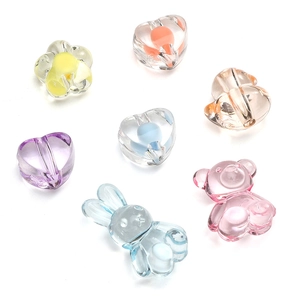 Transparent acrylic beads with heart, rabbit, and flower shapes for DIY jewelry making
