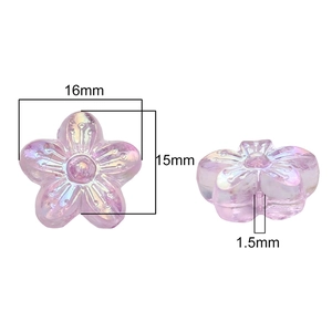 10 irisierende Pfirsichblüten Acrylperlen für DIY Schmuckherstellung mit Maßen