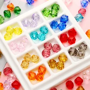 Close-up of colorful 10mm faceted acrylic beads for DIY handmade jewelry crafts