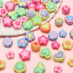 Colorful acrylic beads set featuring flowers, hearts, and stars for DIY jewelry making