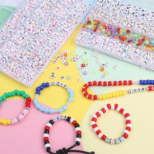 DIY acrylic alphabet bead set with colorful round beads and heart charms for jewelry making