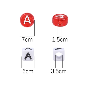 DIY jewelry set featuring 7mm round red and 6mm square white acrylic alphabet beads