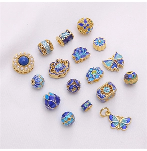 Exquisite 18K gold cloisonné enamel butterfly and lotus flower beads for DIY jewelry making