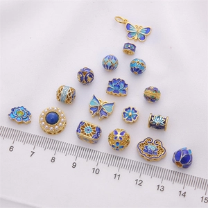 Peacock blue cloisonné enamel butterfly and lotus flower pendants for DIY jewelry making